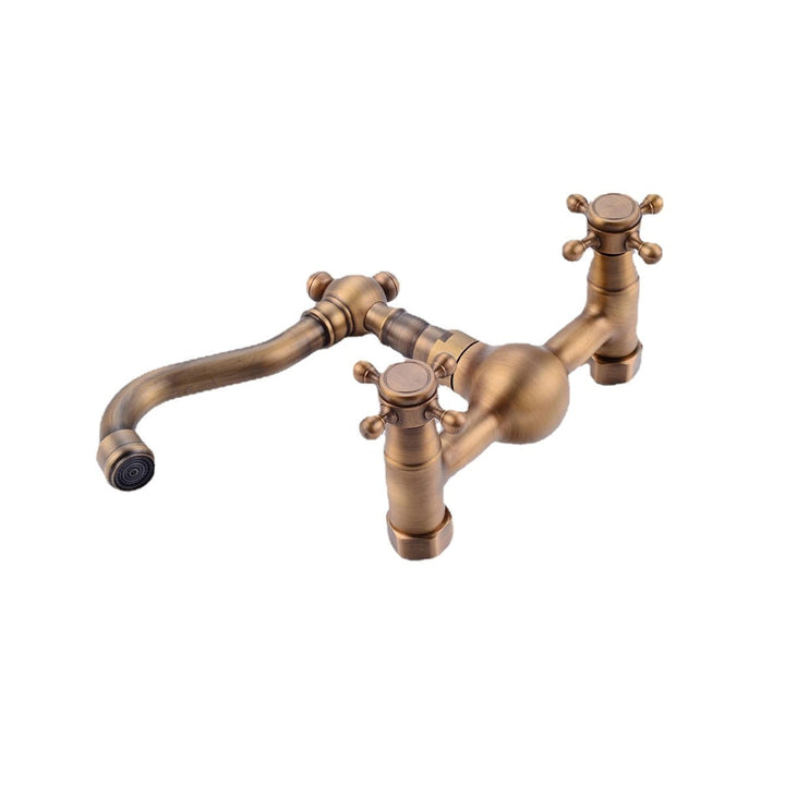 European Type Pure Copper Double Handle Cold Heat Enters Wall Faucet Rotate 360 Kitchen Image 5