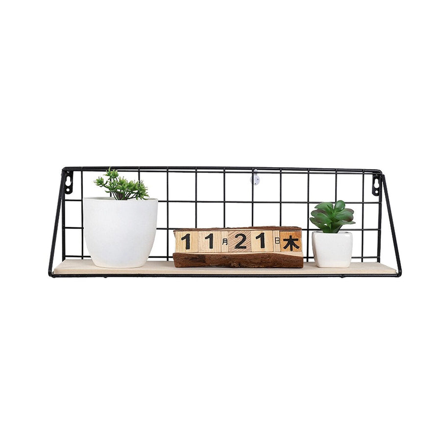 Fashion Wooden Iron Storage Holder Home Storage Shelf Wall Hanging Storage Box Image 1