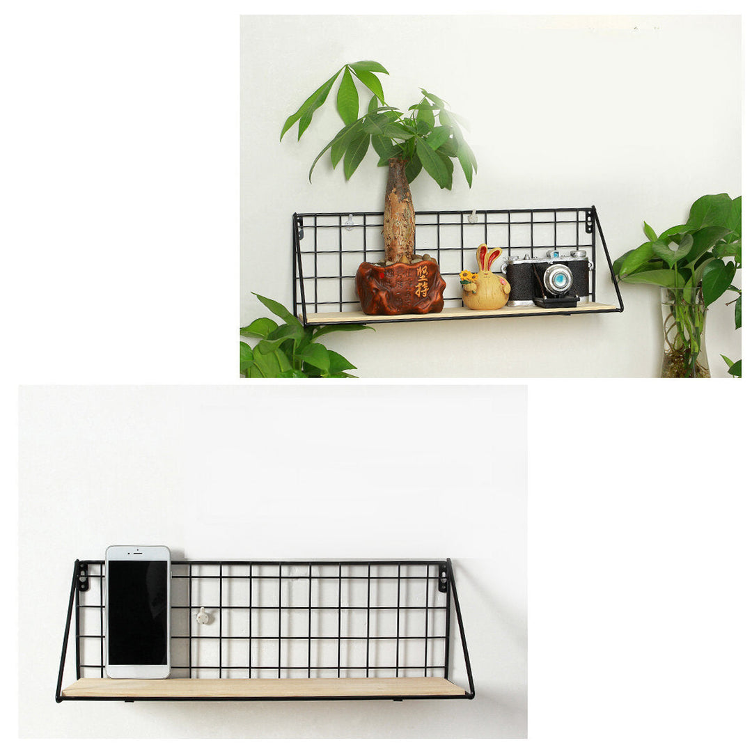 Fashion Wooden Iron Storage Holder Home Storage Shelf Wall Hanging Storage Box Image 4