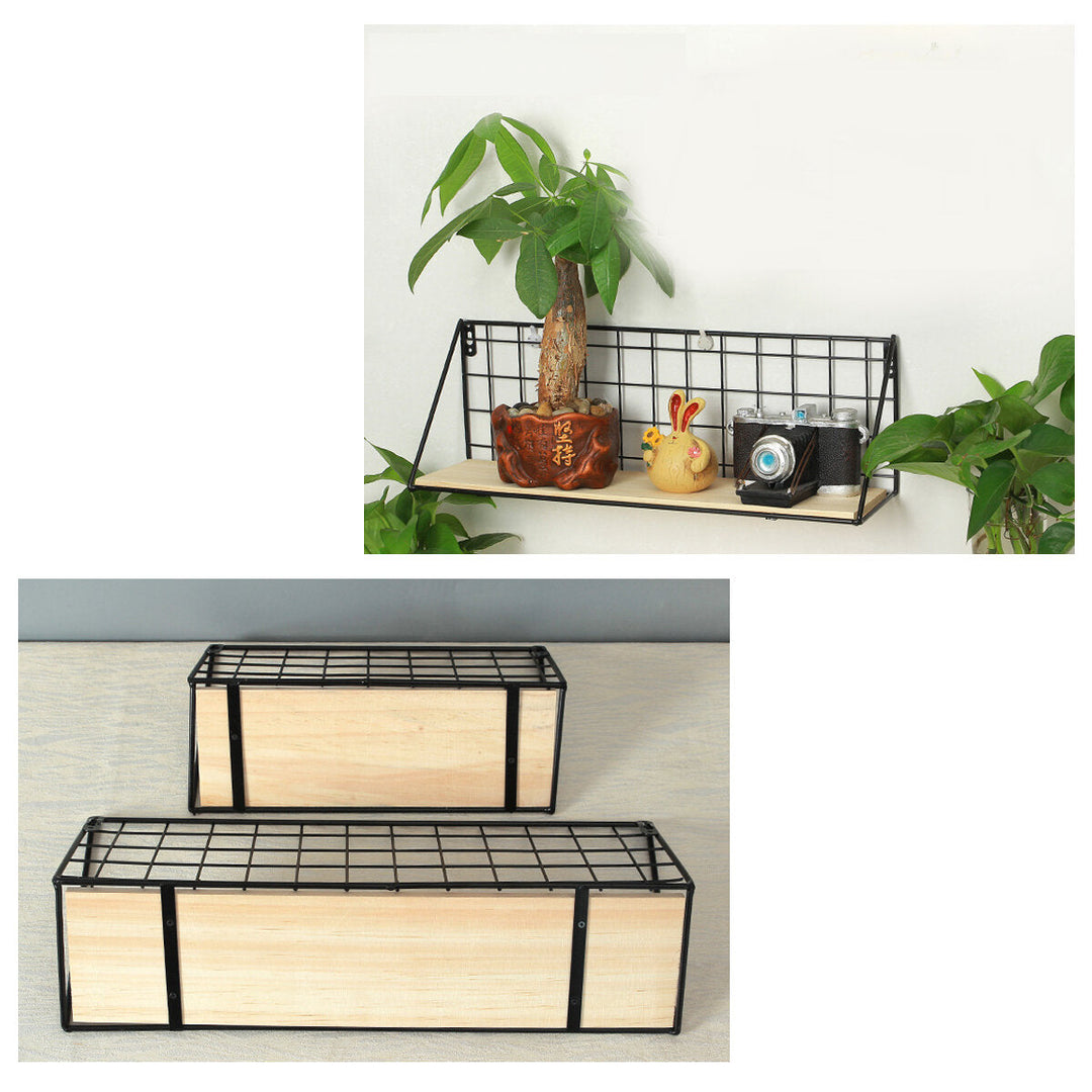 Fashion Wooden Iron Storage Holder Home Storage Shelf Wall Hanging Storage Box Image 5