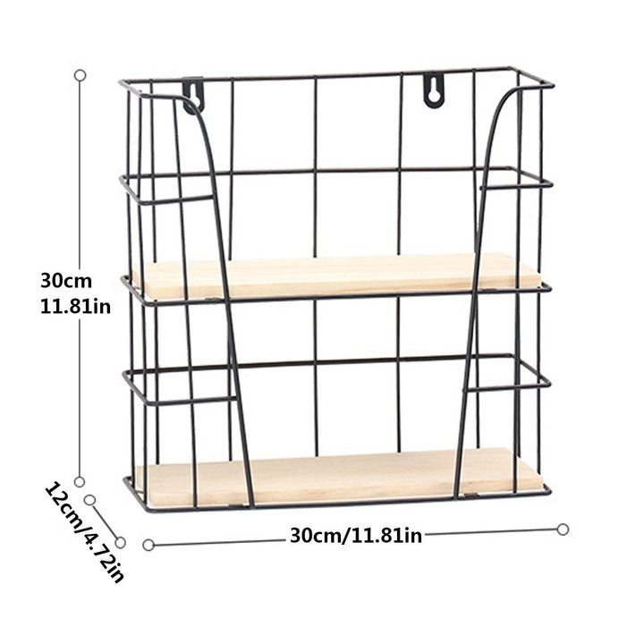 Hand-made Iron Wall Vintage Industrial Style Simple Furniture Double Wall Shelf Image 3