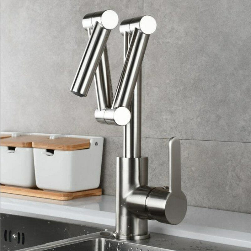 Folding Kitchen Sink Faucet Retractable Hot and Cold Mixer Tap Brass Universal Swivel Modern Image 3