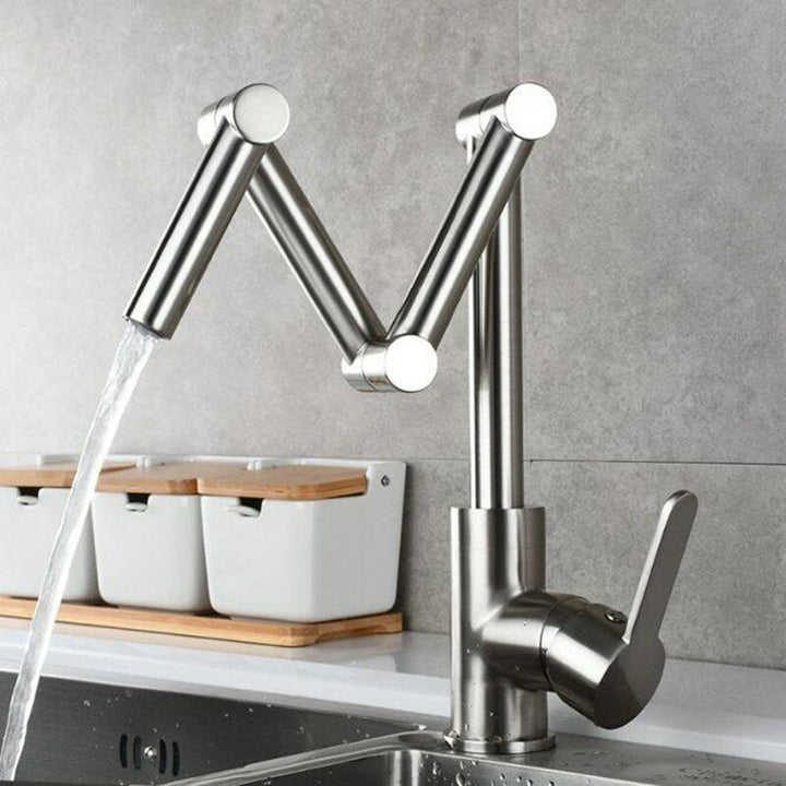 Folding Kitchen Sink Faucet Retractable Hot and Cold Mixer Tap Brass Universal Swivel Modern Image 4