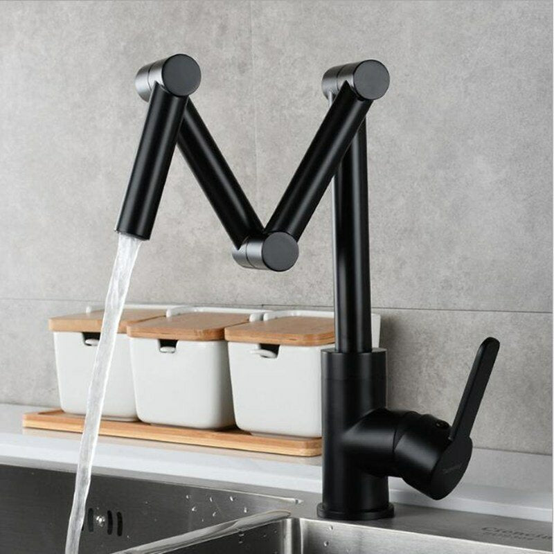 Folding Kitchen Sink Faucet Retractable Hot and Cold Mixer Tap Brass Universal Swivel Modern Image 5