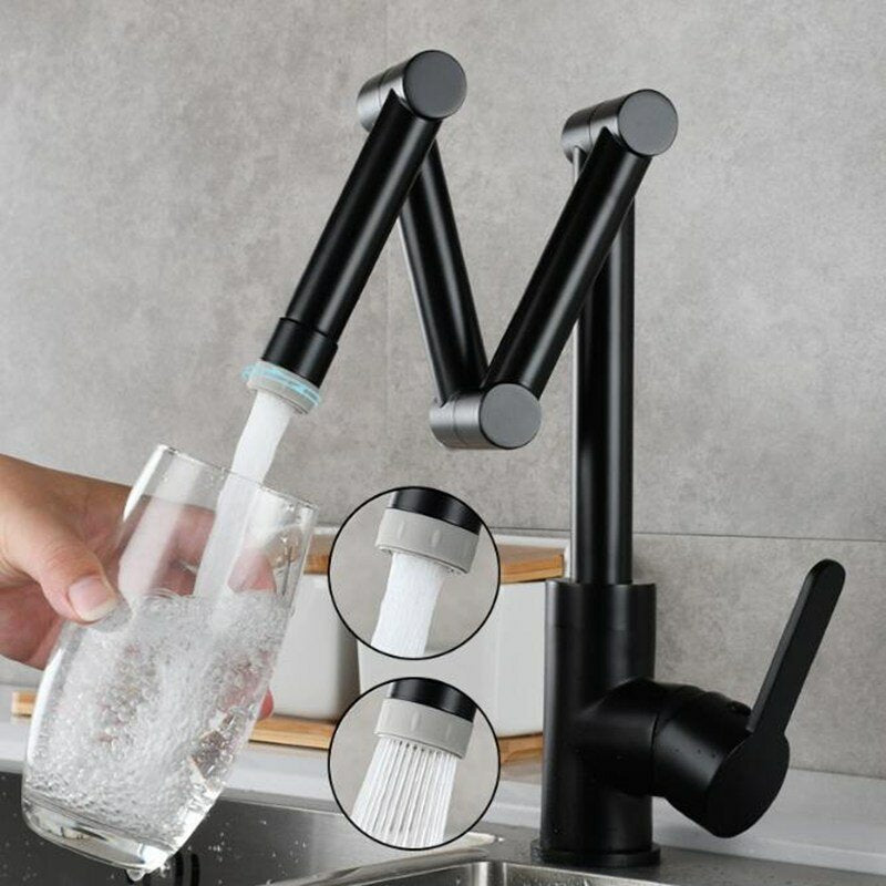 Folding Kitchen Sink Faucet Retractable Hot and Cold Mixer Tap Brass Universal Swivel Modern Image 6