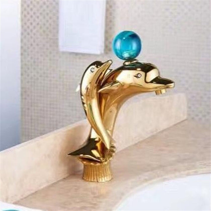 Golden Dolphin Style Bathroom Basin Faucet Brass Single Hole Hot And Cold Sink Mixer Tap Image 3