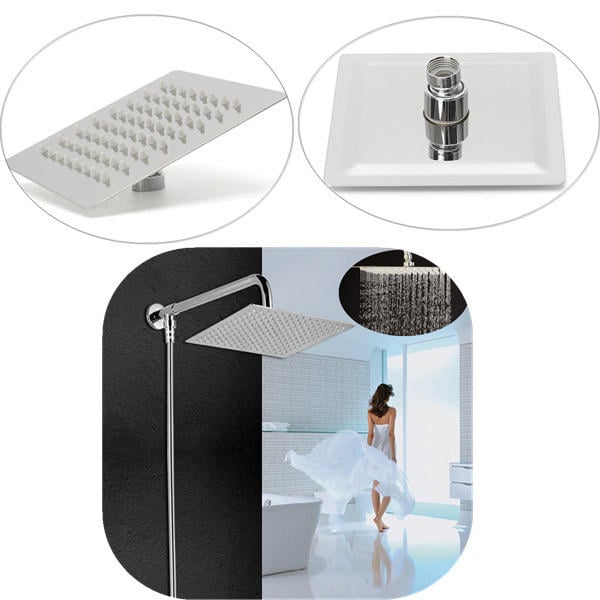 Rain Shower Head Square Chrome Wall , Ceiling Mounted Bathroom Top Sprayer Faucet Stainless Steel Image 3