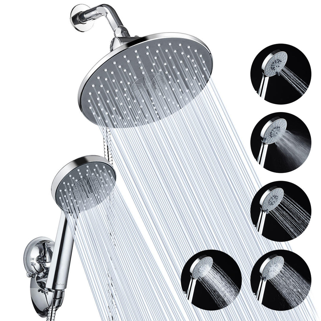 High Pressure 9 Inch Rainfall Showerhead and 5 Settings Handheld Shower Head Image 2