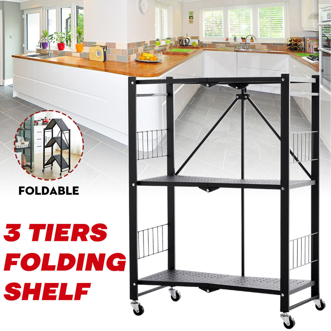 Installation-free Folding Kitchen Racks Floor-to-ceiling Multi-layer Kitchen Storage Racks Movable Racks Image 3