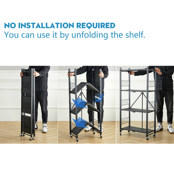 Installation-free Folding Kitchen Racks Floor-to-ceiling Multi-layer Kitchen Storage Racks Movable Racks Image 5