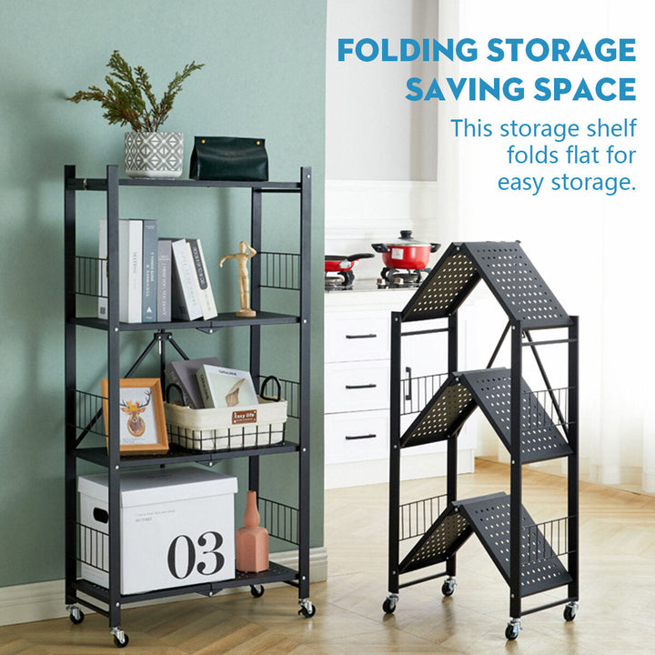 Installation-free Folding Kitchen Racks Floor-to-ceiling Multi-layer Kitchen Storage Racks Movable Racks Image 6