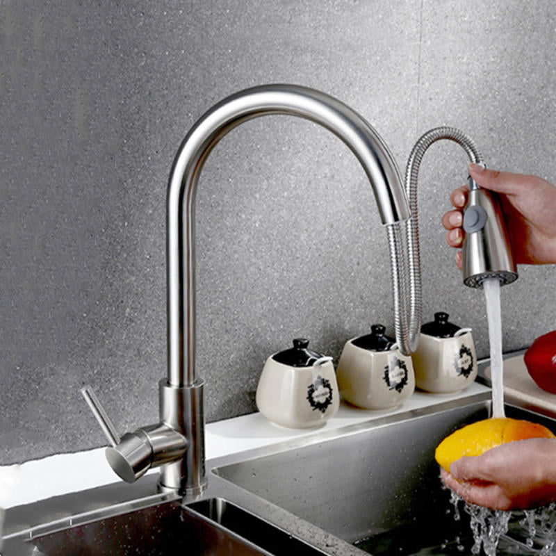 Kitchen Basin Sink Pull Out Faucet 360 Rotatable Drawing Down Sprayer Tap Hot and Cold Water Mixer Single Handle Copper Image 2