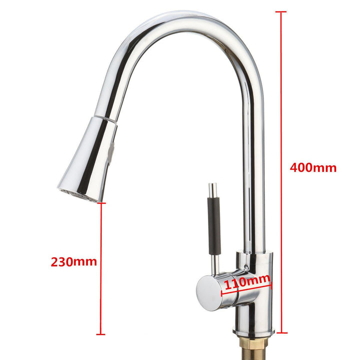 Kitchen Basin Sink Pull Out Tap Faucet Swivel Gooseneck Spout Spray Water Mixer Image 4