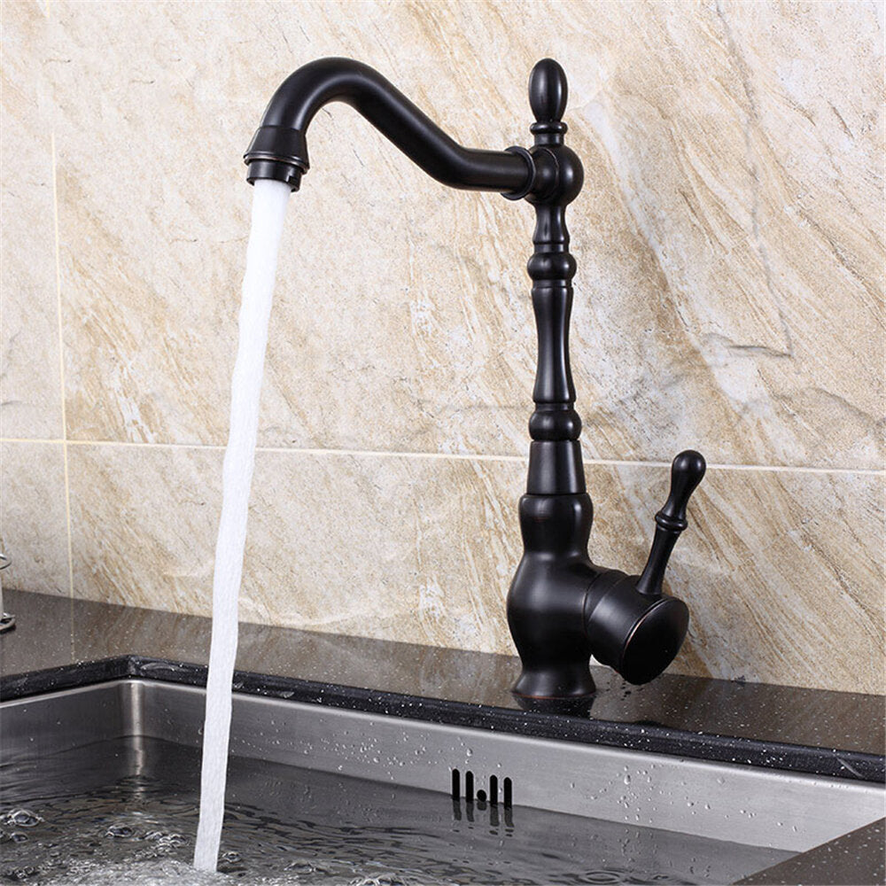 Kitchen Faucet Black Bronze Brass Antique Hot And Cold Mixer Crane Deck Mount Tap Image 3