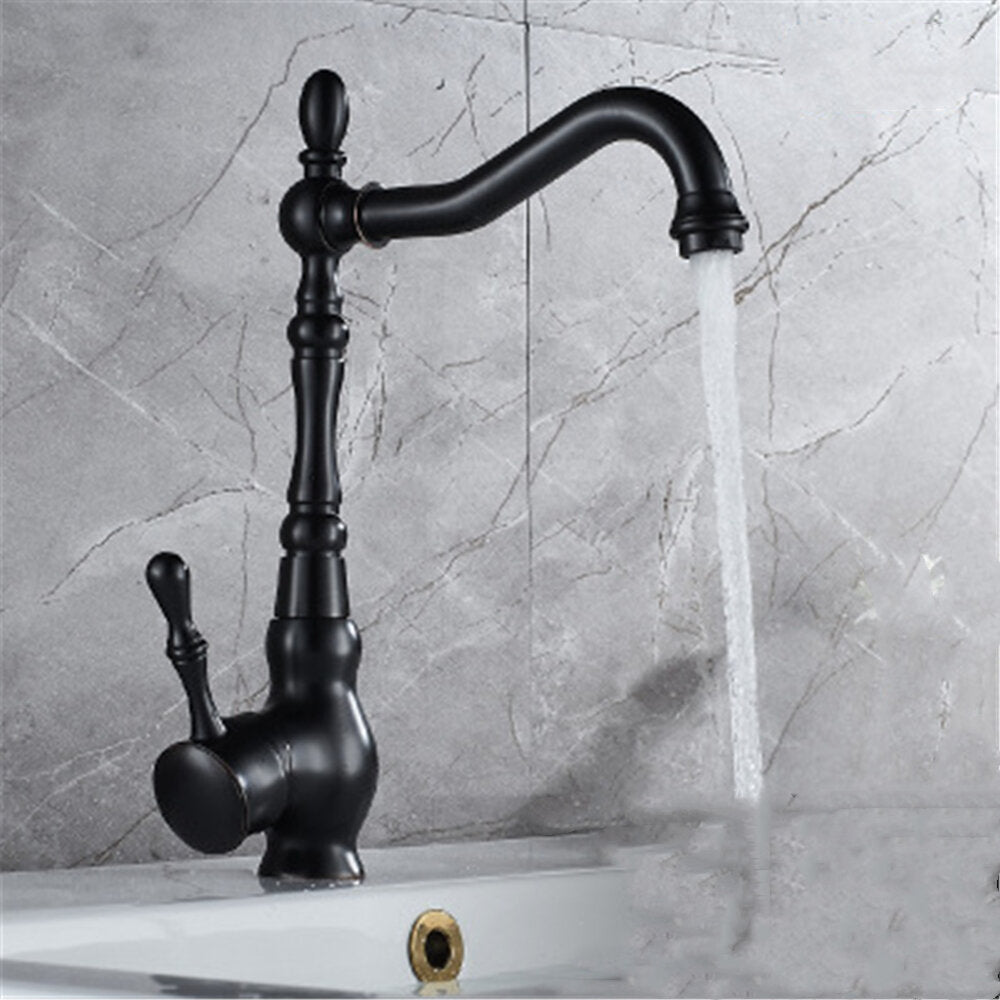 Kitchen Faucet Black Bronze Brass Antique Hot And Cold Mixer Crane Deck Mount Tap Image 4