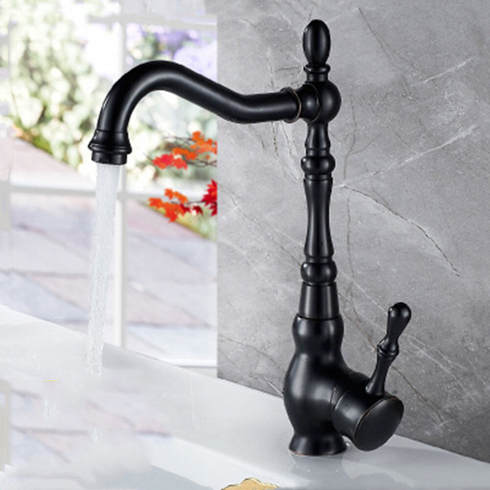 Kitchen Faucet Black Bronze Brass Antique Hot And Cold Mixer Crane Deck Mount Tap Image 5