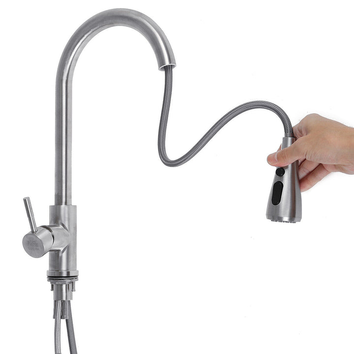 Kitchen Pull-Out Faucet Tap Mixer Spout Finish Brushed Swivel Spray 360 Image 3