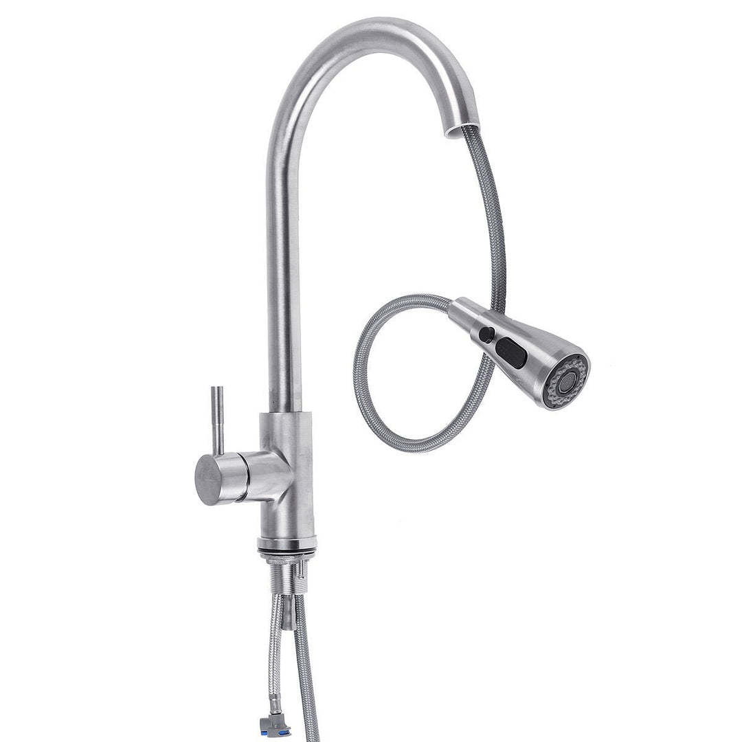 Kitchen Pull-Out Faucet Tap Mixer Spout Finish Brushed Swivel Spray 360 Image 5