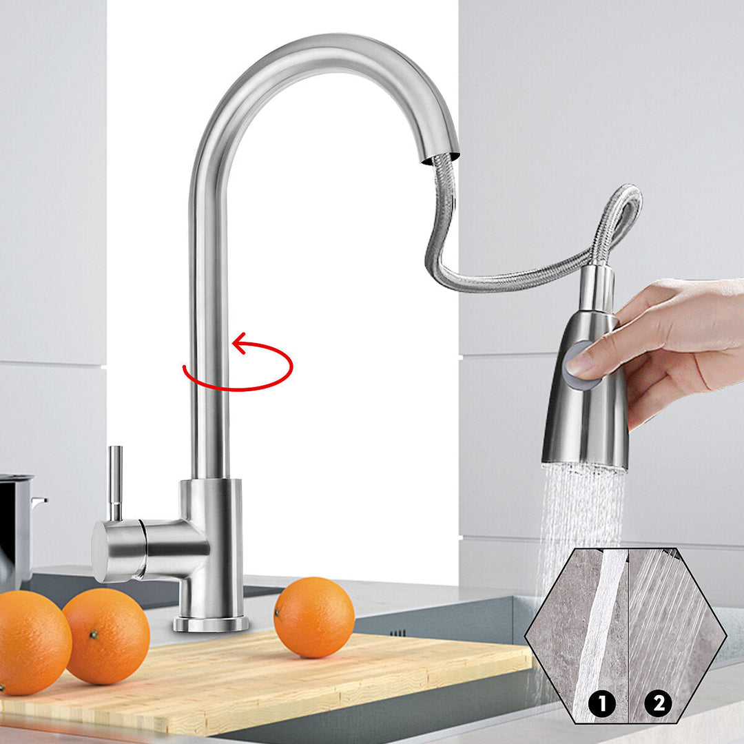 Kitchen Sink Faucet Pull Out Sprayer Head Two Water Spray Mode Stainless Steel Mixer Tap Image 3