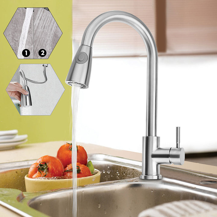 Kitchen Sink Faucet Pull Out Sprayer Head Two Water Spray Mode Stainless Steel Mixer Tap Image 4