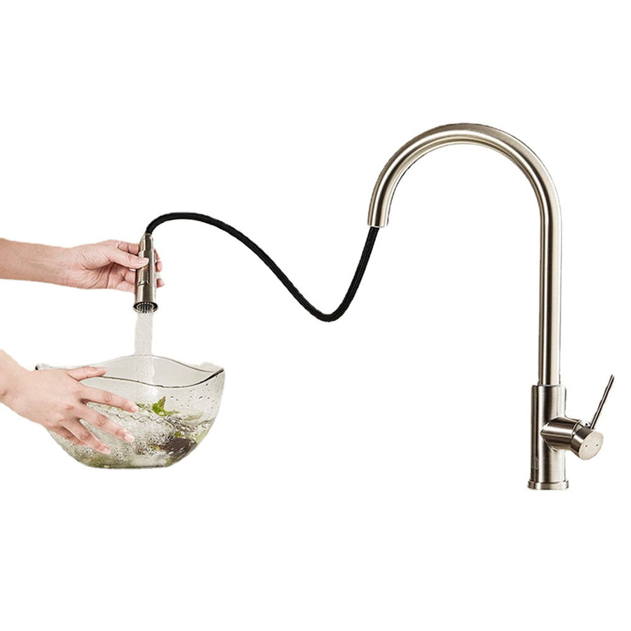 Induction Automatic Sensor Stainless Steel Kitchen Basin Sink Touchless Handsfree Faucet Cold Hot Water Mixer Pull Out Image 1