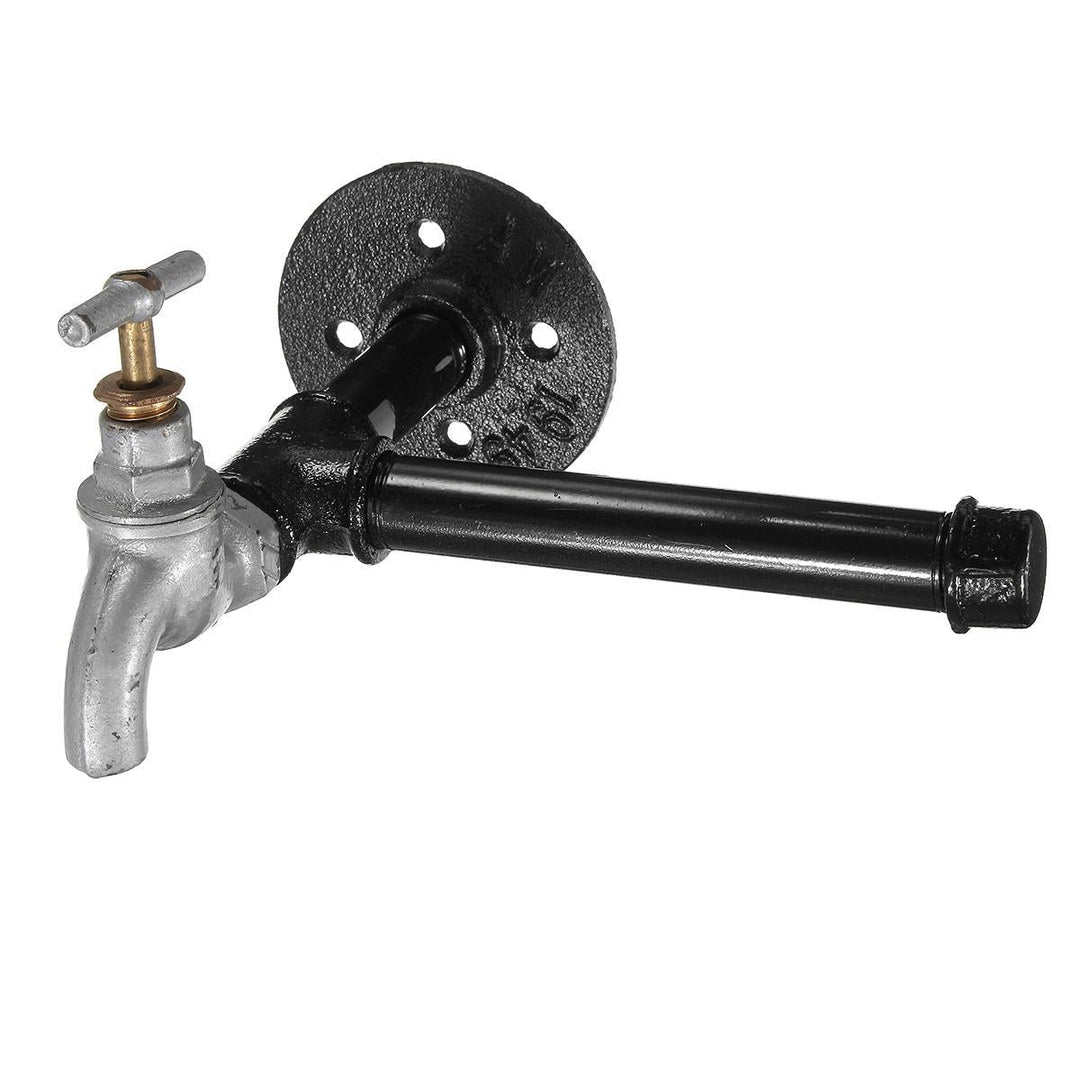 Industrial Iron Pipe Toilet Paper Tissue Roll Holder Faucet Style Rustic Wall Mounted Image 1