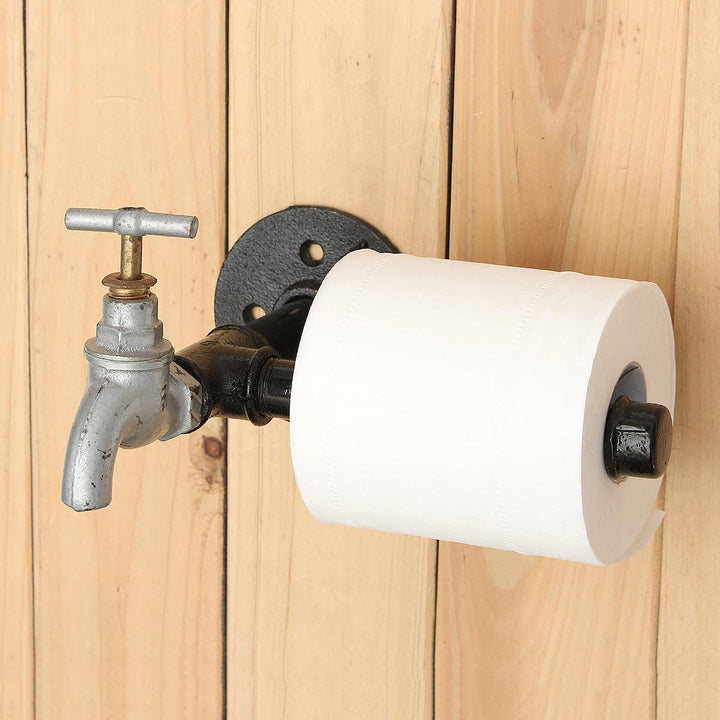 Industrial Iron Pipe Toilet Paper Tissue Roll Holder Faucet Style Rustic Wall Mounted Image 3