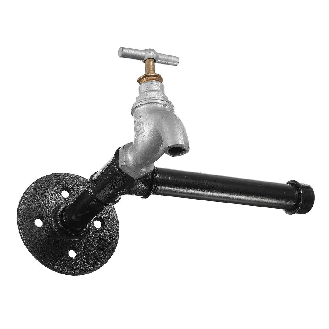 Industrial Iron Pipe Toilet Paper Tissue Roll Holder Faucet Style Rustic Wall Mounted Image 4