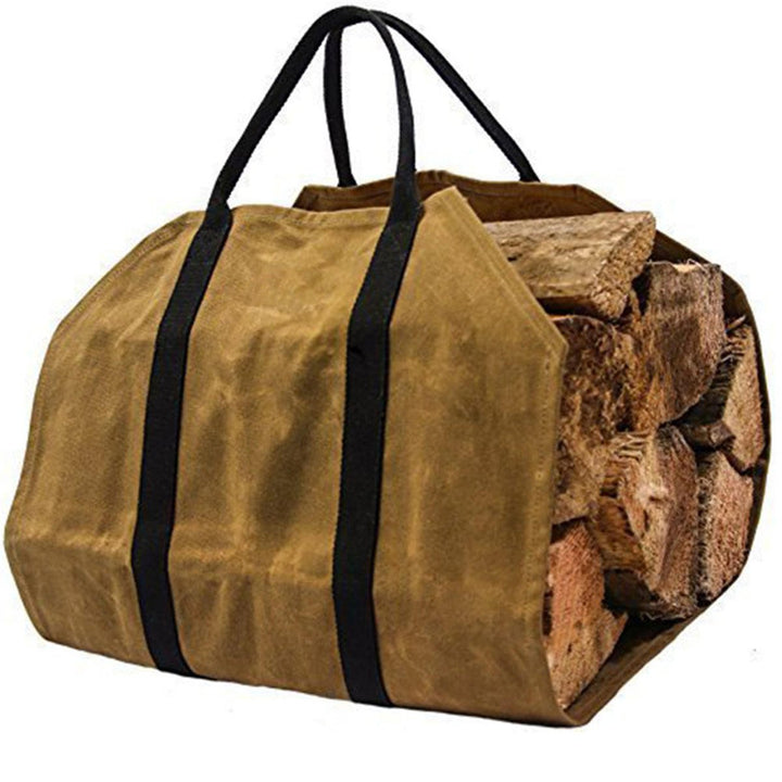 khaki Firewood Carrier Log Carrier Wood Carrying Tool Bag for Fireplace Waxed Canvas Image 1