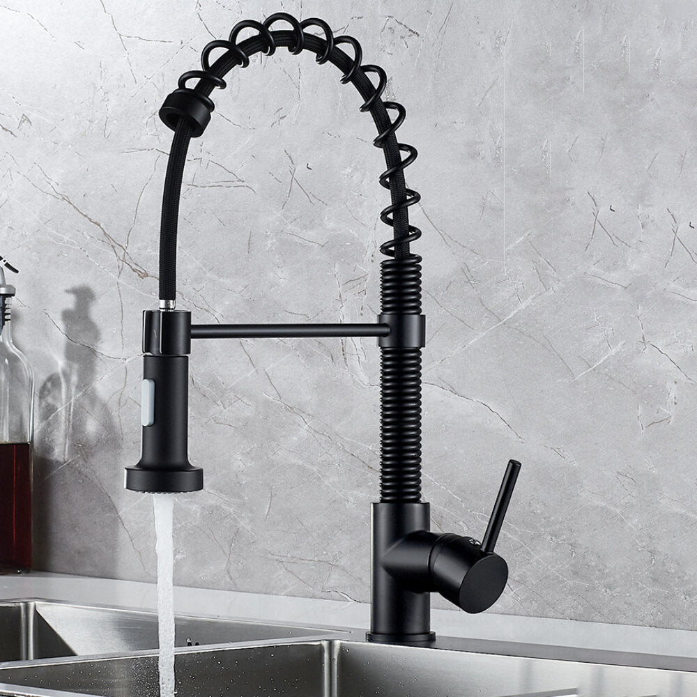 Kitchen Faucet With Pull Down Sprayer Commercial Spring Sink Single Handle Hot Cold Mixer Tap Image 3