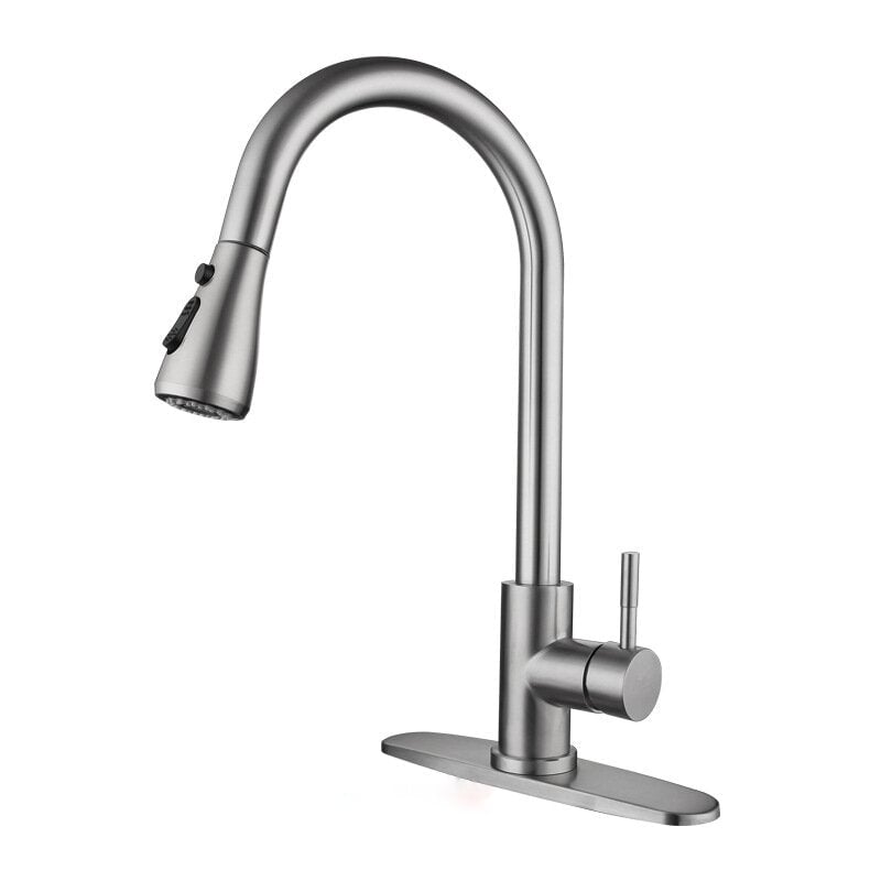 Kitchen Faucet With Pull Down Sprayer Brushed Nickel High Arc Single Handle Stainless Steel Hot Cold Mixer Tap Image 1