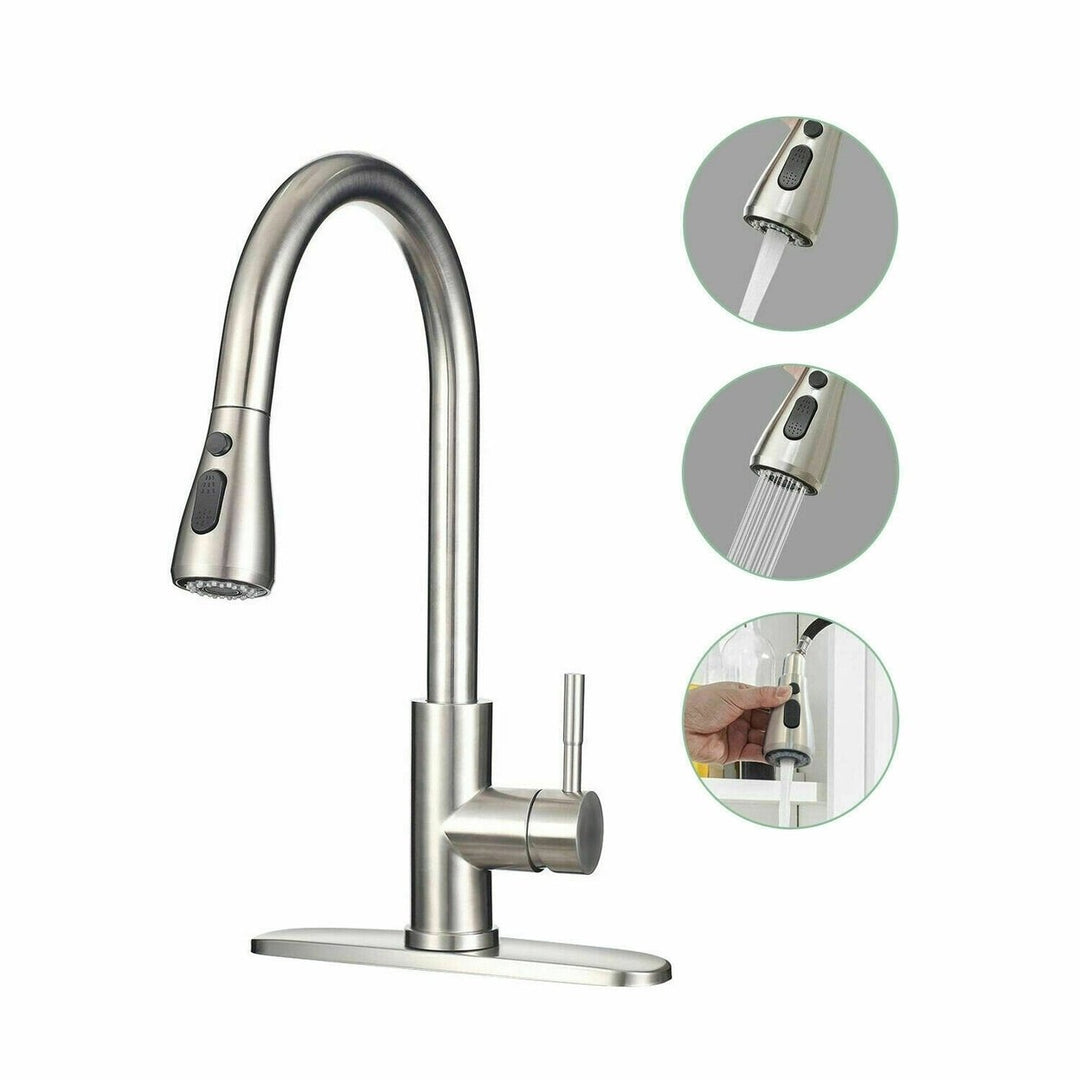 Kitchen Faucet With Pull Down Sprayer Brushed Nickel High Arc Single Handle Stainless Steel Hot Cold Mixer Tap Image 3