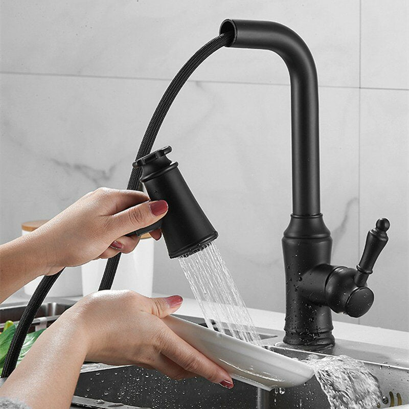 Kitchen Sink Faucet Pull-Out Sprayer Brass Hot Cold Water Mixer Tap Two Mode 360 Swivel With Hose Image 2