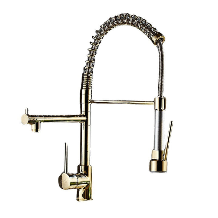 Kitchen Sink Mixer Faucet Pull Out Sparyer 360 Degree Rotation Hot and Cold Water Crane Tap with Dual Spout Chrome Brass Image 1