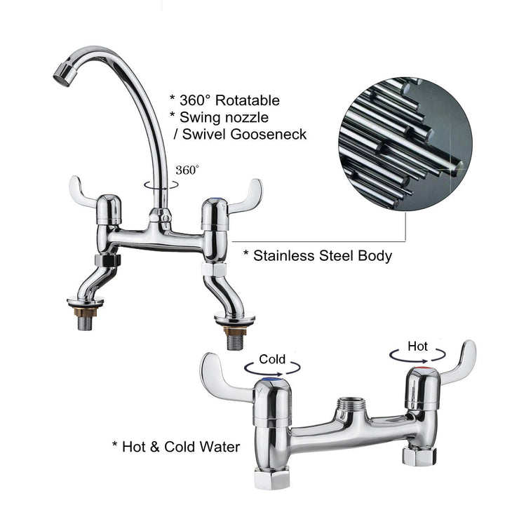 Hot Cold Water Dispenser Basin Sink 360 Degree Swivel Dual Lever Deck Mount Spout Faucet Image 3