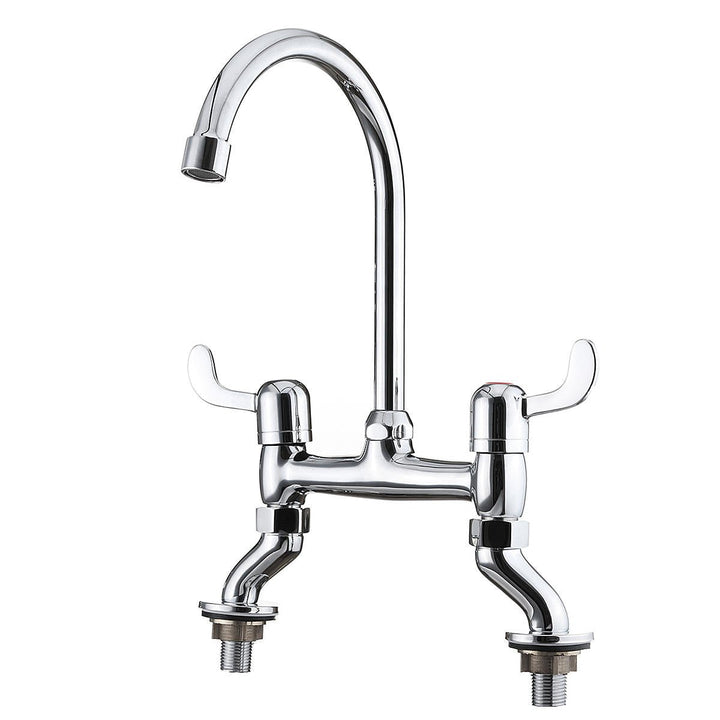 Hot Cold Water Dispenser Basin Sink 360 Degree Swivel Dual Lever Deck Mount Spout Faucet Image 1