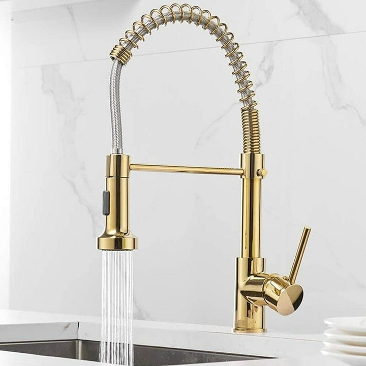 Luxury Gold Kitchen Sink Faucets Brass Single Lever Pull Out Spring Spout Mixers Tap Hot Cold Water Crane Image 7