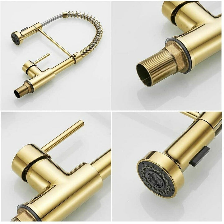 Luxury Gold Kitchen Sink Faucets Brass Single Lever Pull Out Spring Spout Mixers Tap Hot Cold Water Crane Image 8