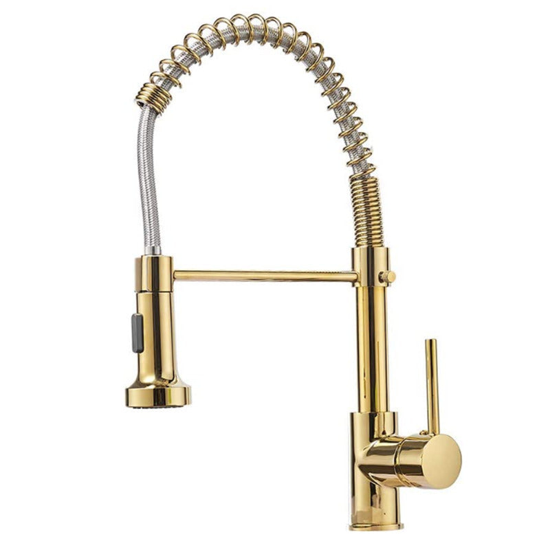 Luxury Gold Kitchen Sink Faucets Brass Single Lever Pull Out Spring Spout Mixers Tap Hot Cold Water Crane Image 9