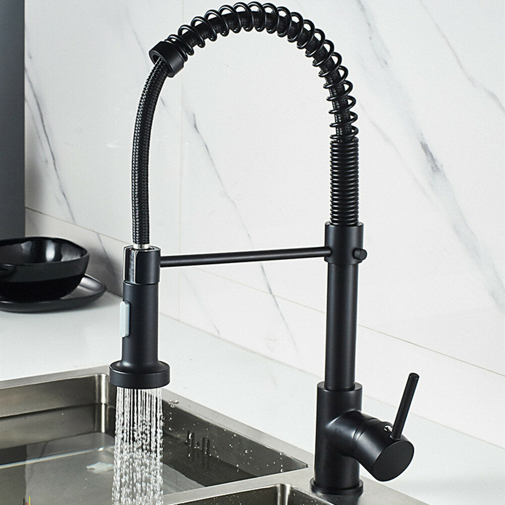 Matte Black Spring Kitchen Sink Faucet Pull Out Spout Single Lever Hot Cold Water Mixers Tap Down Sprayer Image 2