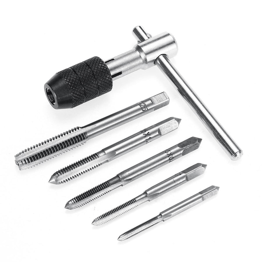 M3-M8 Tap Drill Set T Handle Ratchet Tap Wrench Machinist Tool With Screw Tap Hand Image 1