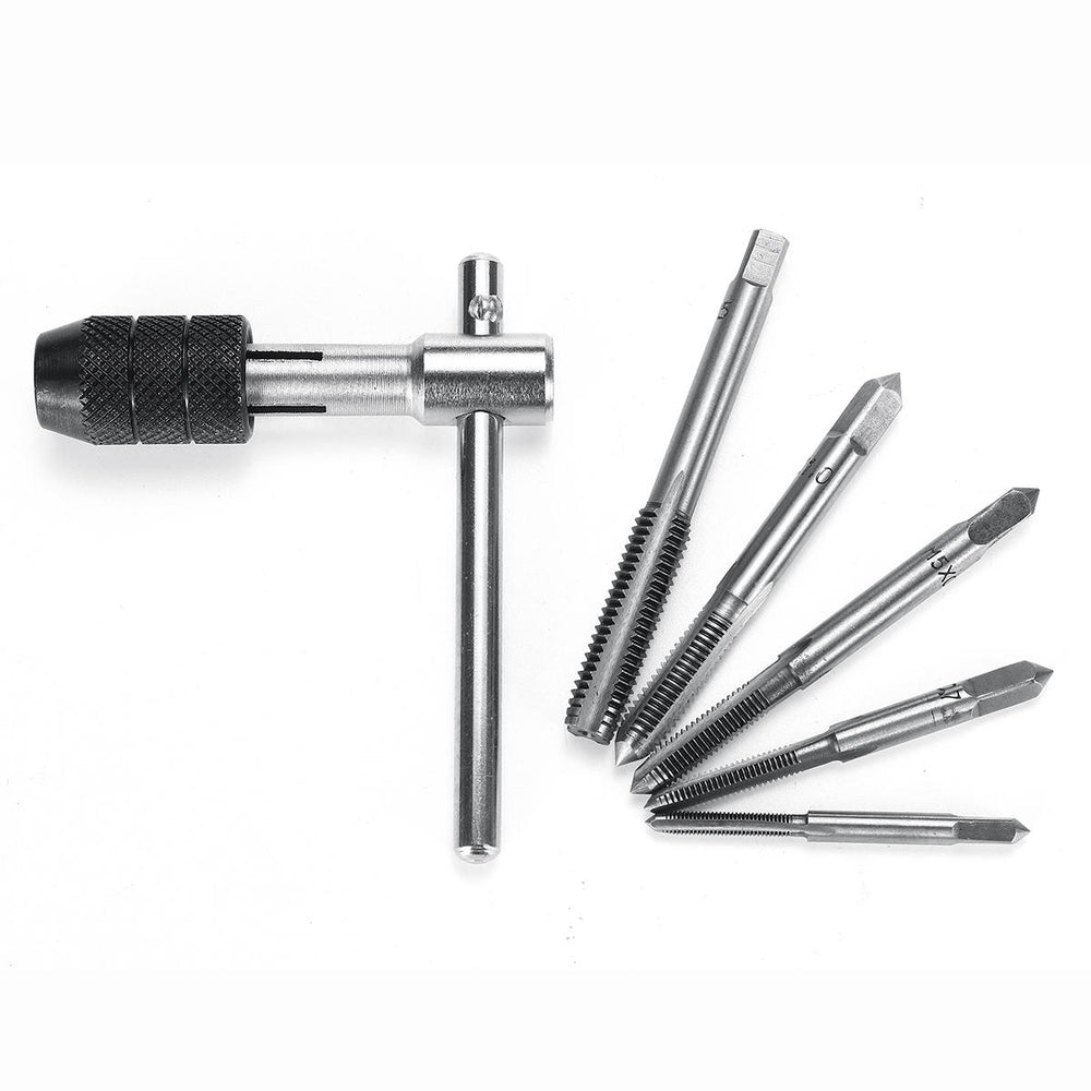 M3-M8 Tap Drill Set T Handle Ratchet Tap Wrench Machinist Tool With Screw Tap Hand Image 2