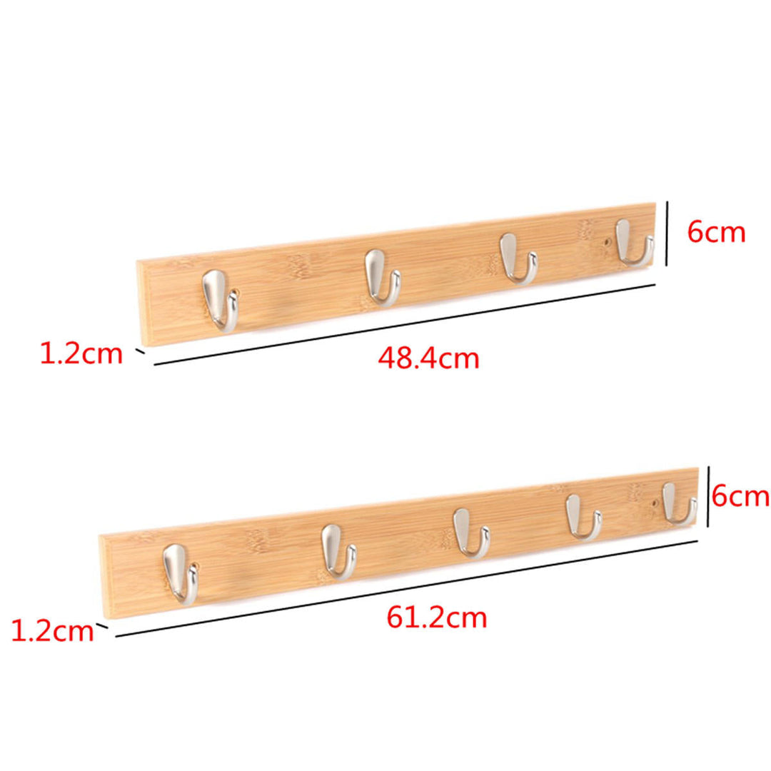 Metal Hooks Wall Mounted Bamboo Hanging Rack Wall Hanger for Coat Clothes Towel Image 4