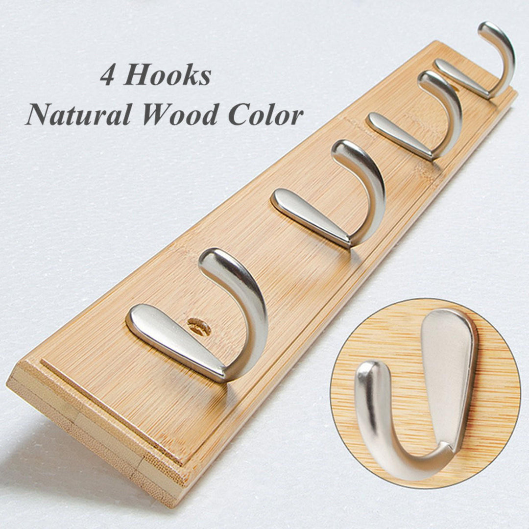 Metal Hooks Wall Mounted Bamboo Hanging Rack Wall Hanger for Coat Clothes Towel Image 5