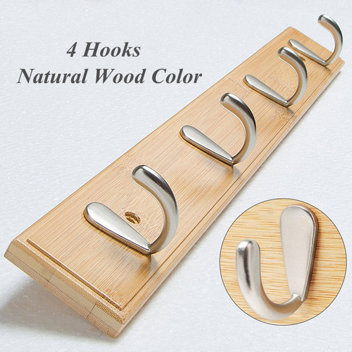 Metal Hooks Wall Mounted Bamboo Hanging Rack Wall Hanger for Coat Clothes Towel Image 5