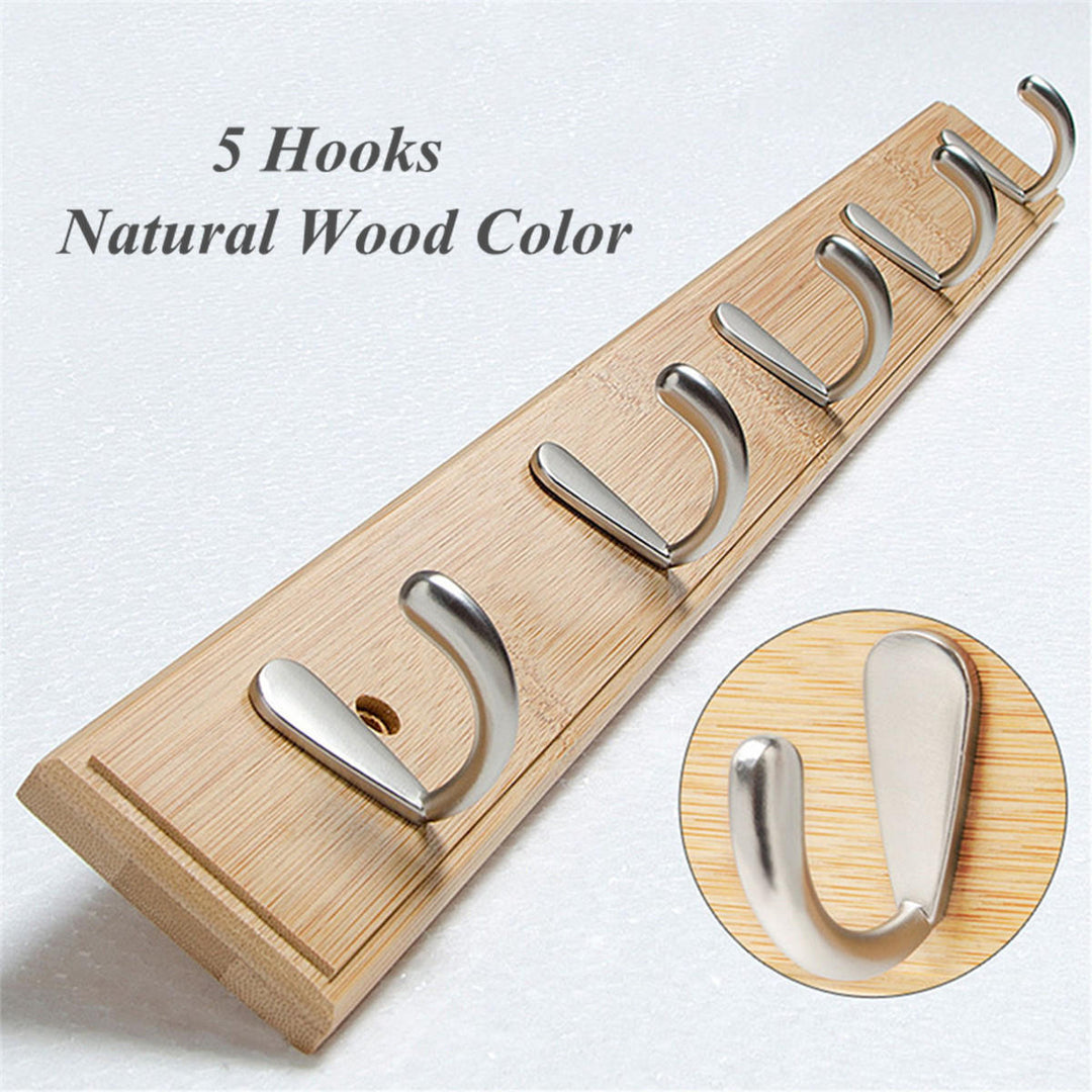 Metal Hooks Wall Mounted Bamboo Hanging Rack Wall Hanger for Coat Clothes Towel Image 6