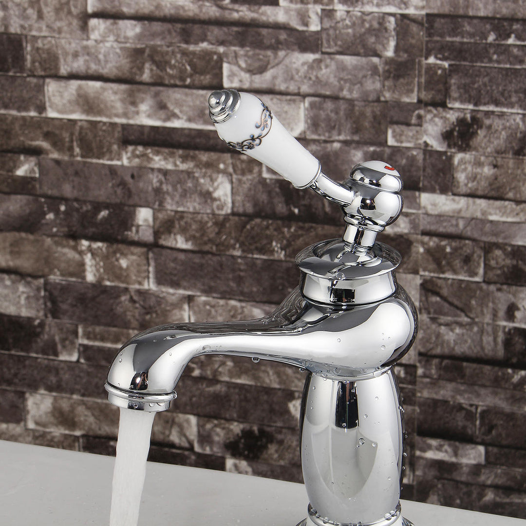 Modern Brass Finish Carving Single Handle Bathroom Kitchen Sink Faucet Mix Tap Image 3