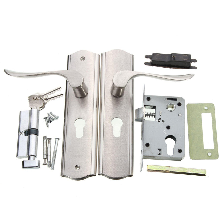 Polished Door Handle Front Back Lever Lock Cylinder Dual Latch with Keys Image 1