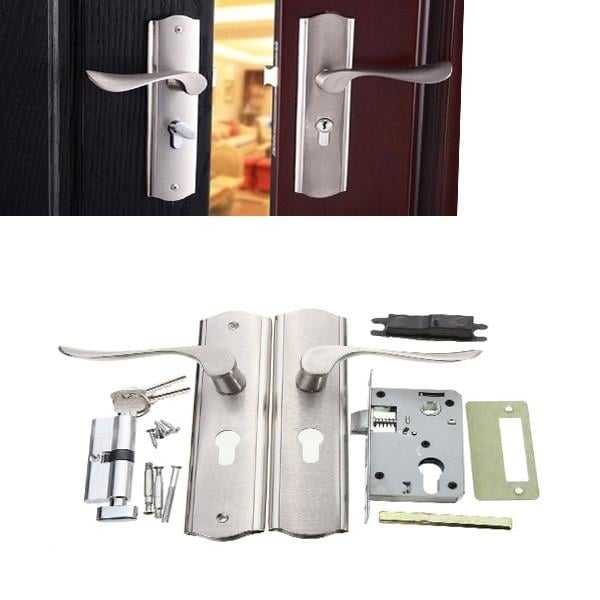 Polished Door Handle Front Back Lever Lock Cylinder Dual Latch with Keys Image 2