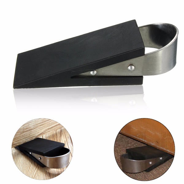 Rubber and Stainless Steel Door Stop Wedge Safety Protector Stopper Block Image 1